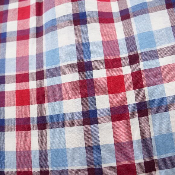 Banana Republic Shirt Mens Large Red Blue Button Up Plaid Long Sleeve Chambray - Picture 14 of 14